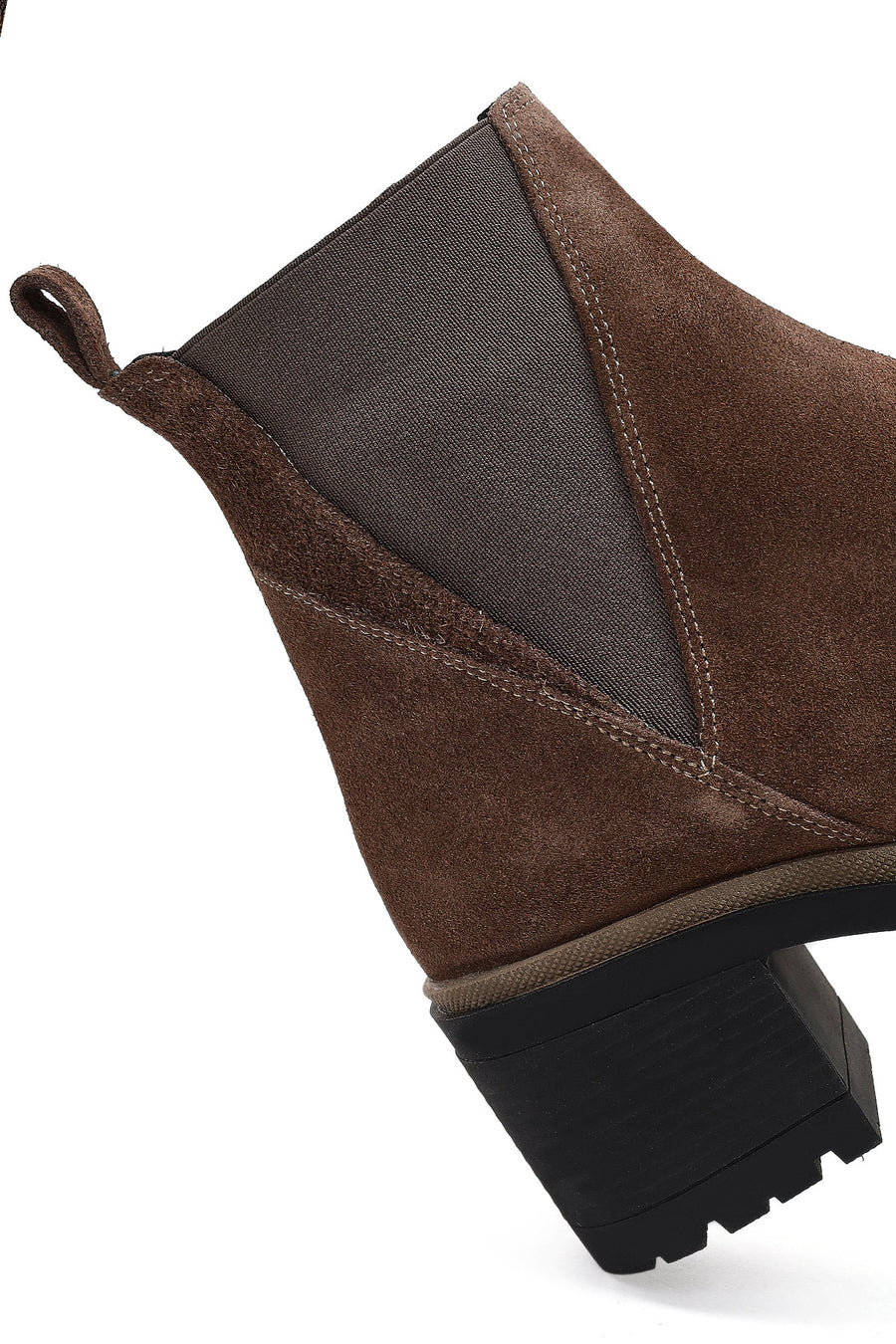 Women's Taupe Zippered Thick Heeled Suede Leather Boot