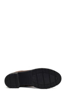 Women's Taupe Zippered Thick Heeled Suede Leather Boot | Derimod