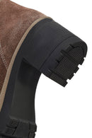 Women's Taupe Zippered Thick Heeled Suede Leather Boot | Derimod