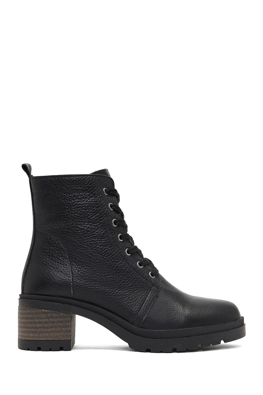 Women's Black Zippered Thick Heeled Leather Combat Boots 25WFD3403FT | Derimod