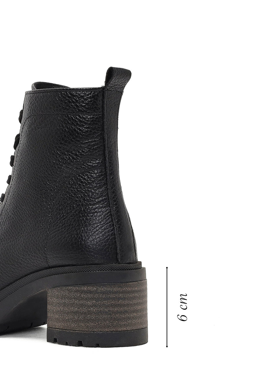 Women's Black Zippered Thick Heeled Leather Combat Boots