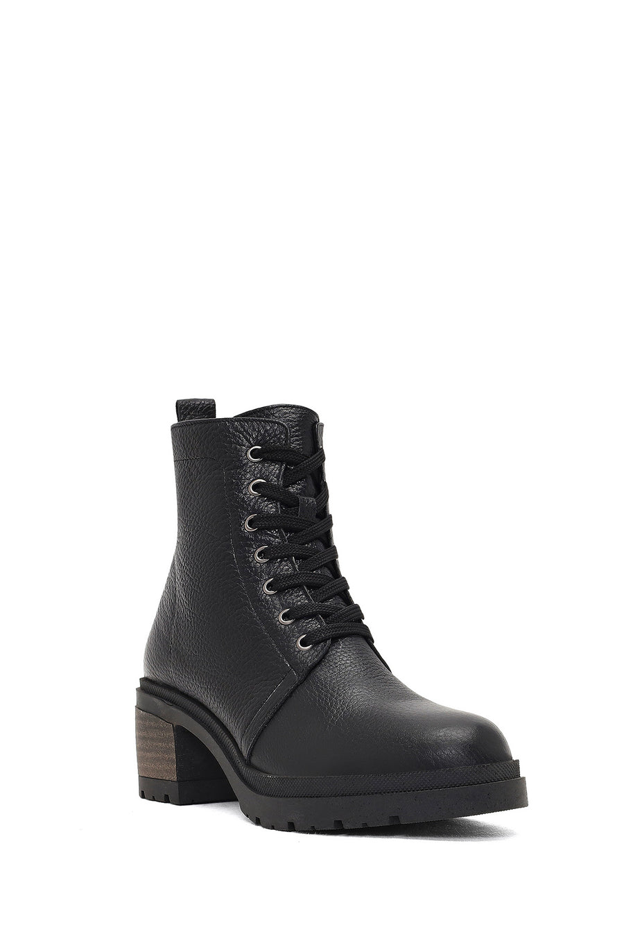 Women's Black Zippered Thick Heeled Leather Combat Boots