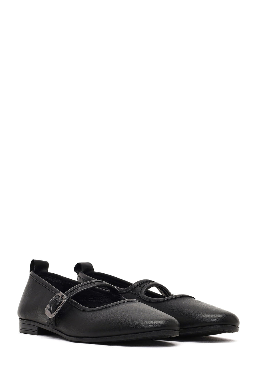 Women's Black Buckled Leather Ballet Flat