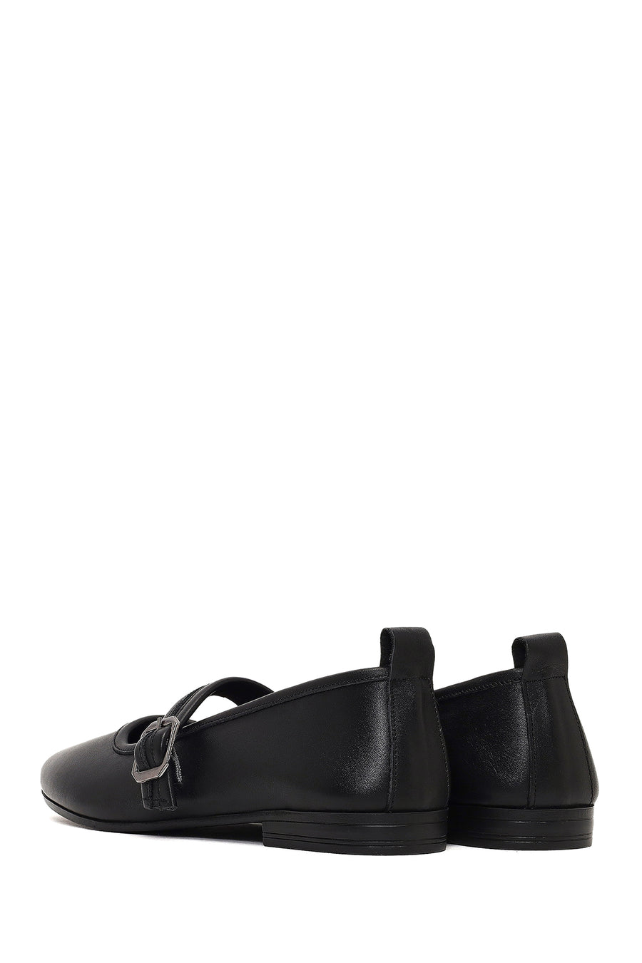 Women's Black Buckled Leather Ballet Flat