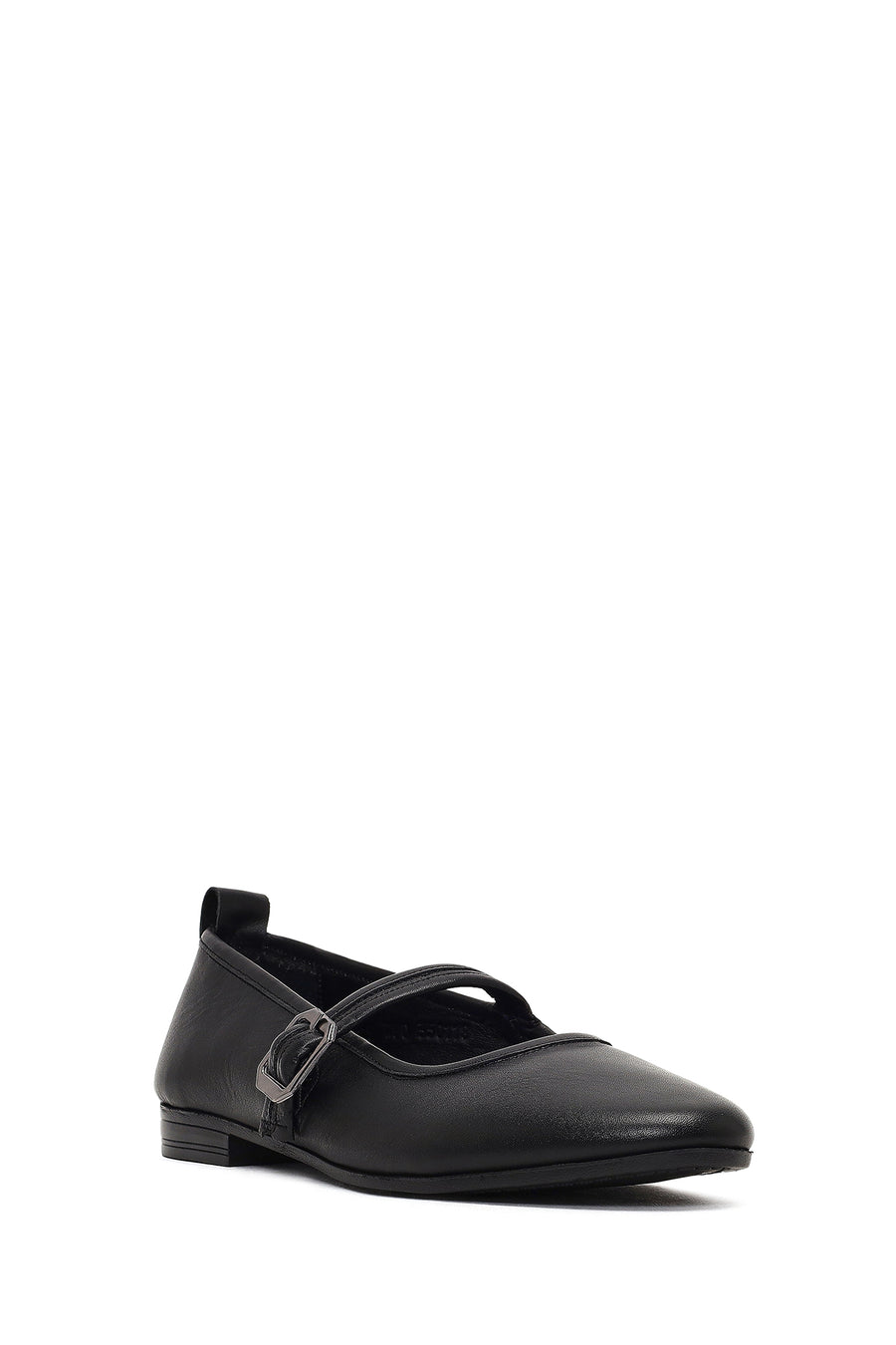 Women's Black Buckled Leather Ballet Flat