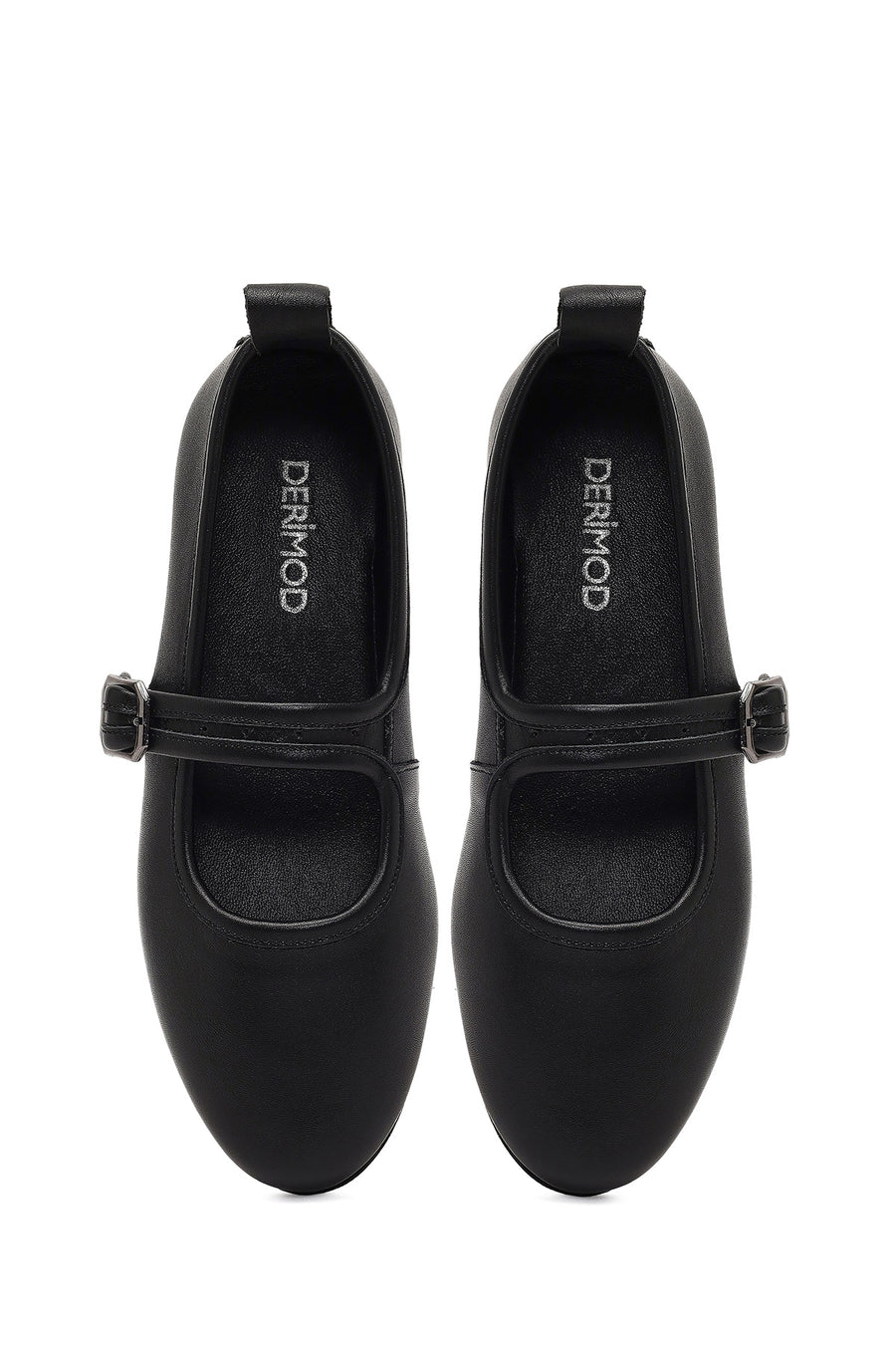 Women's Black Buckled Leather Ballet Flat