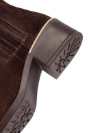 Woman Brown Zippered Low Chunky Heel Suede Leather Boat | Derimod