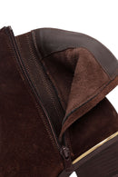 Woman Brown Zippered Low Chunky Heel Suede Leather Boat | Derimod