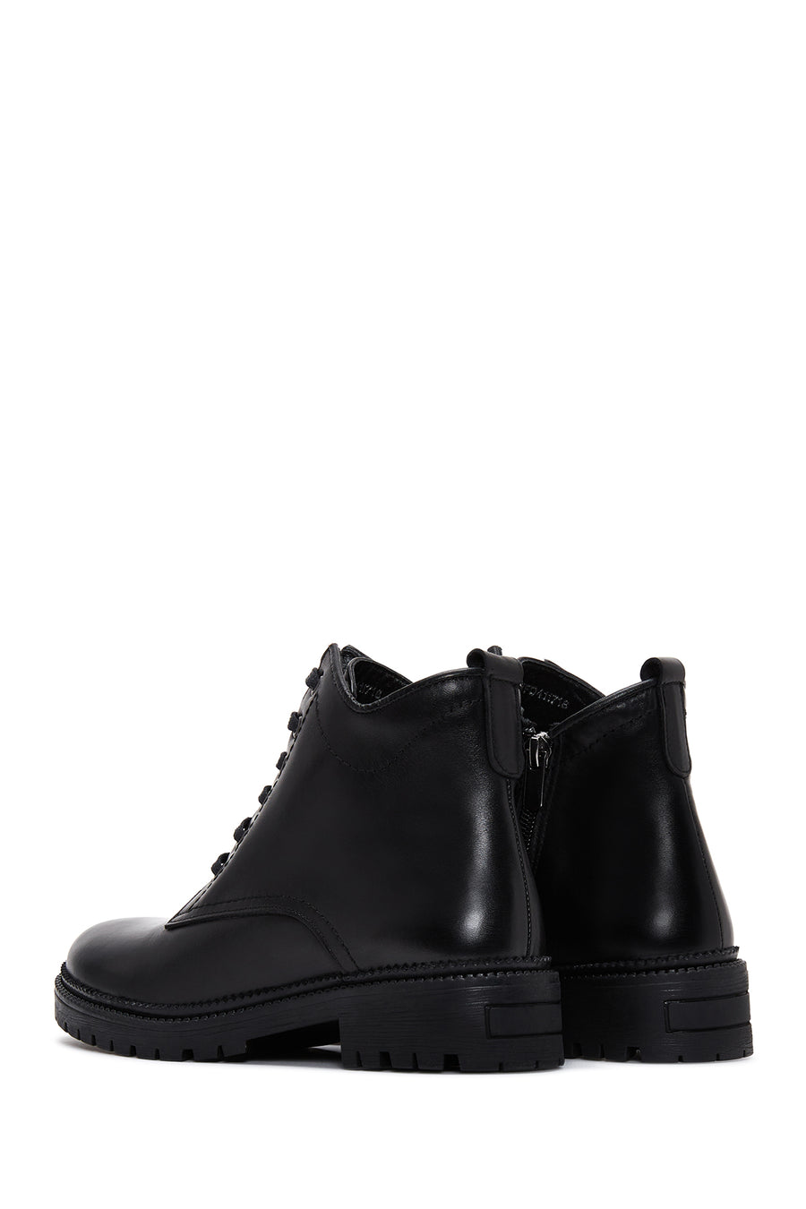 Woman Black Zippered Casual Leather Boat