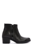 Woman Black Zippered Chunky Heels Leather Boat | Derimod