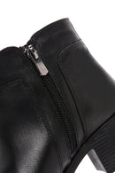 Woman Black Zippered Chunky Heels Leather Boat | Derimod