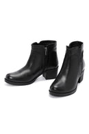Woman Black Zippered Chunky Heels Leather Boat | Derimod