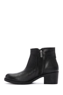 Woman Black Zippered Chunky Heels Leather Boat | Derimod