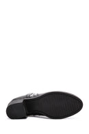 Woman Black Zippered Chunky Heels Leather Boat | Derimod