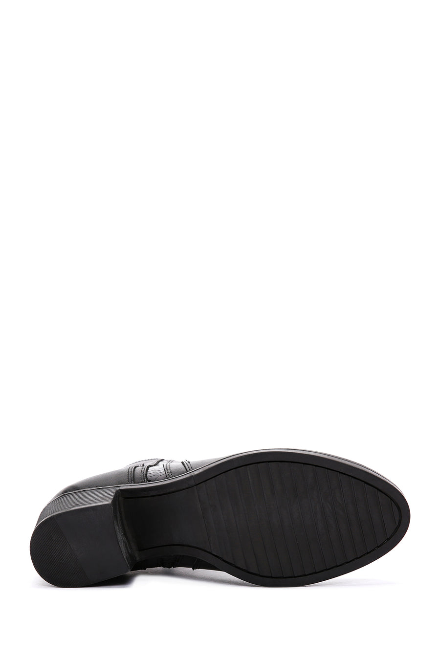 Woman Black Zippered Chunky Heels Leather Boat