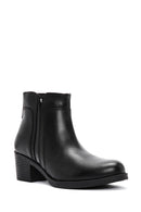Woman Black Zippered Chunky Heels Leather Boat | Derimod