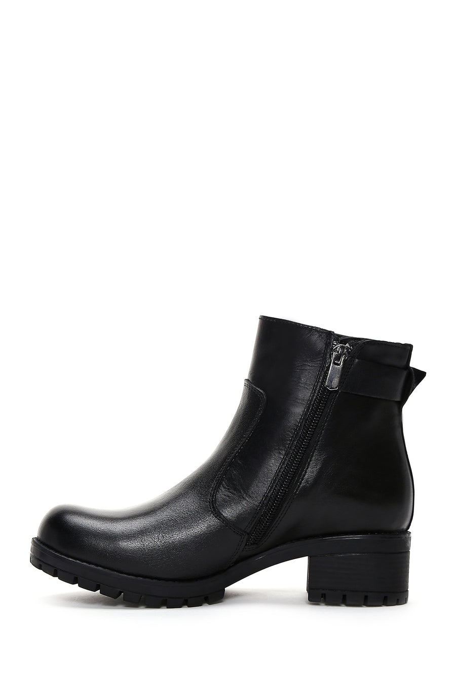 Woman Black Zippered Leather Casual Boots