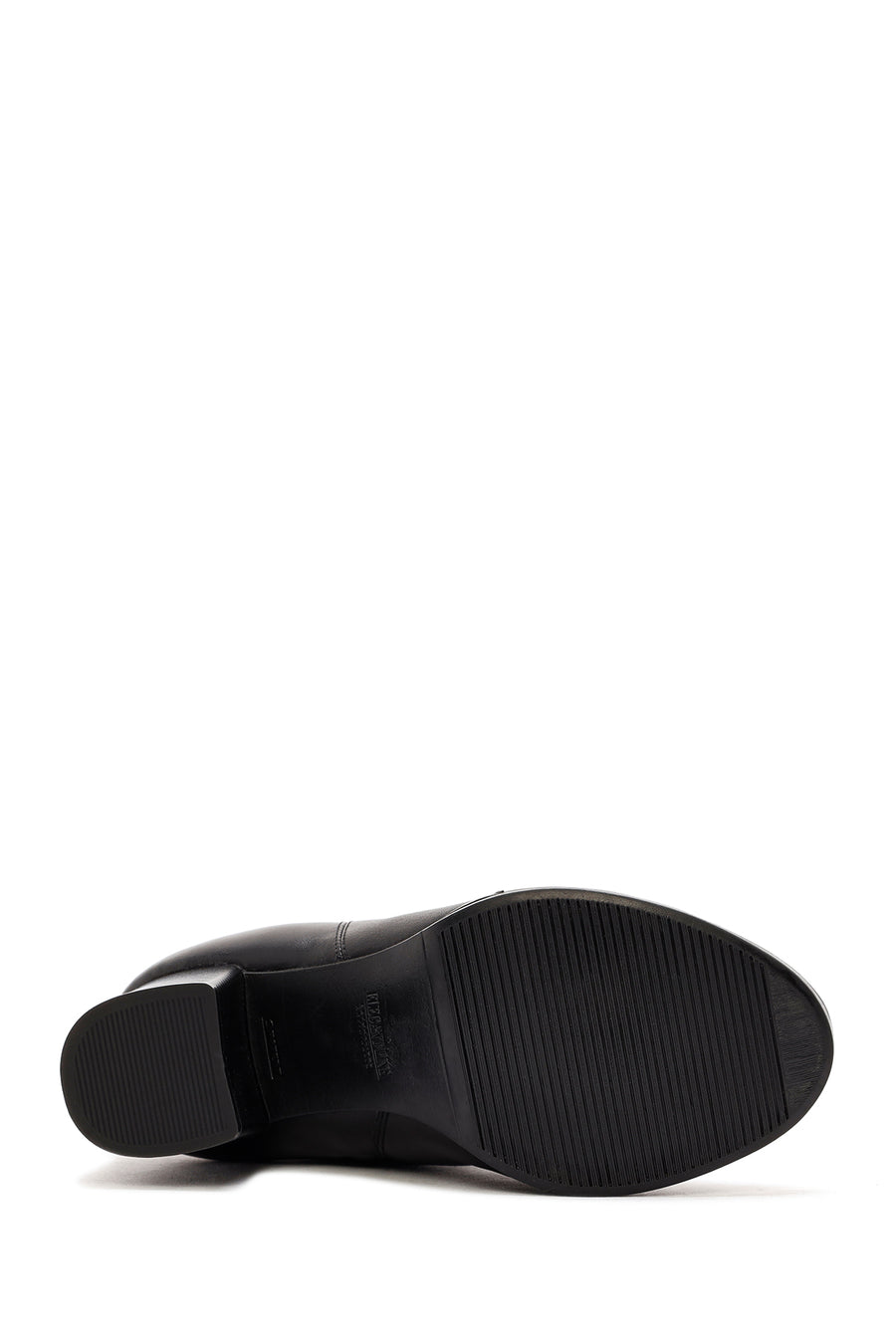 Woman Black Zippered Chunky Heels Leather Boat