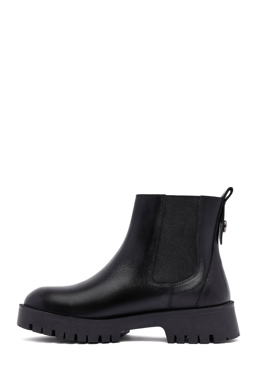 Kadın Siyah Kalın Tabanlı Deri Chelsea Bot