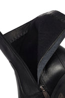 Women's Black Zippered Thick Heeled Leather Boot | Derimod