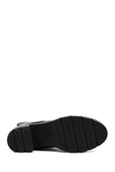 Women's Black Zippered Thick Heeled Leather Boot | Derimod
