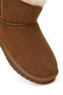 Woman Camel Suede Leather Teddy Boot | Derimod