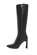 Women's Black Zippered Thin High Heel Leather Boot | Derimod