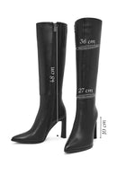 Women's Black Zippered Thin High Heel Leather Boot | Derimod