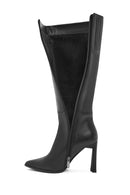 Women's Black Zippered Thin High Heel Leather Boot | Derimod