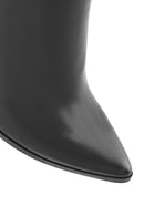 Women's Black Zippered Thin High Heel Leather Boot | Derimod