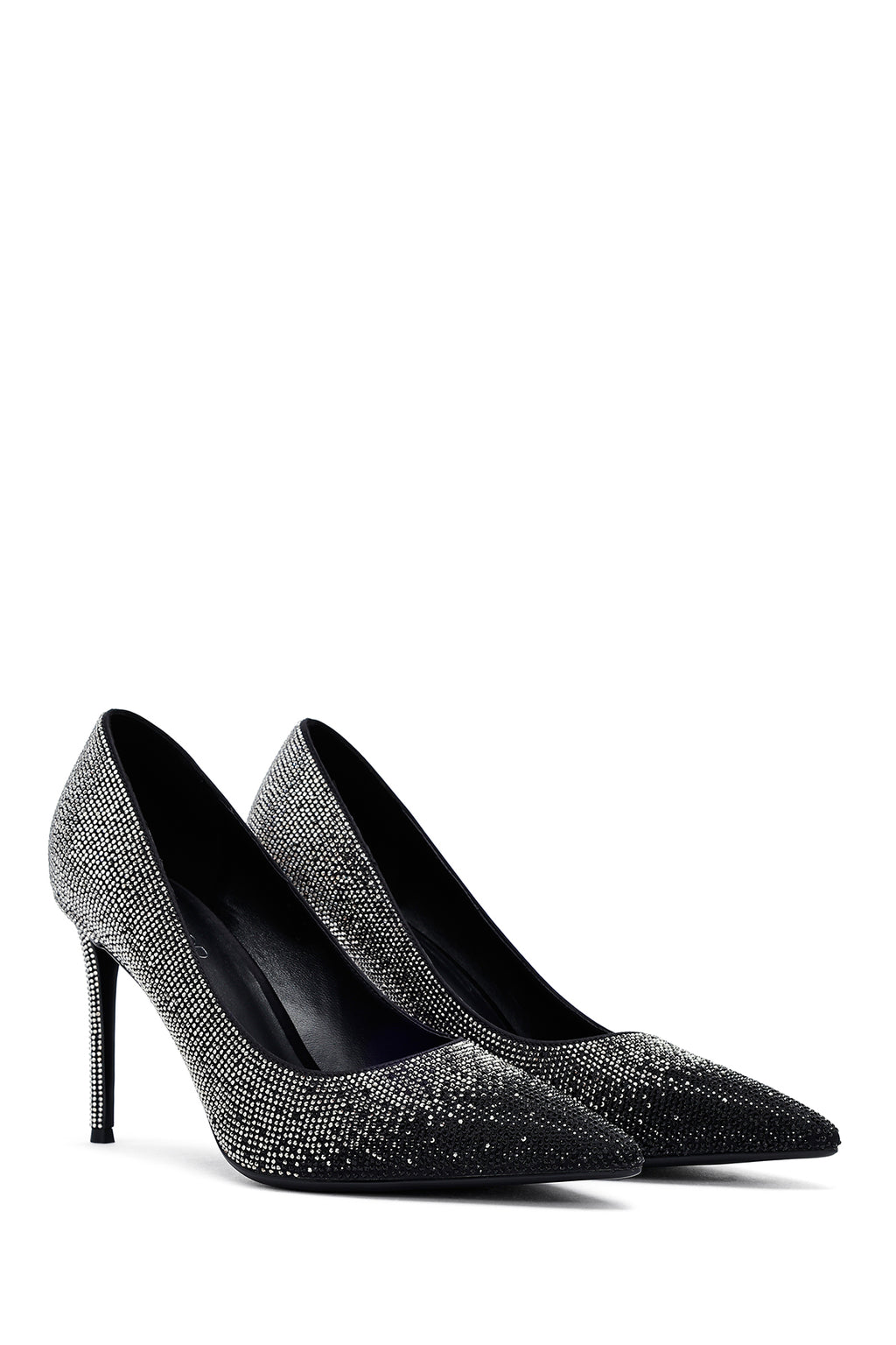 Kadın Siyah Taşlı İnce Topuklu Deri Stiletto