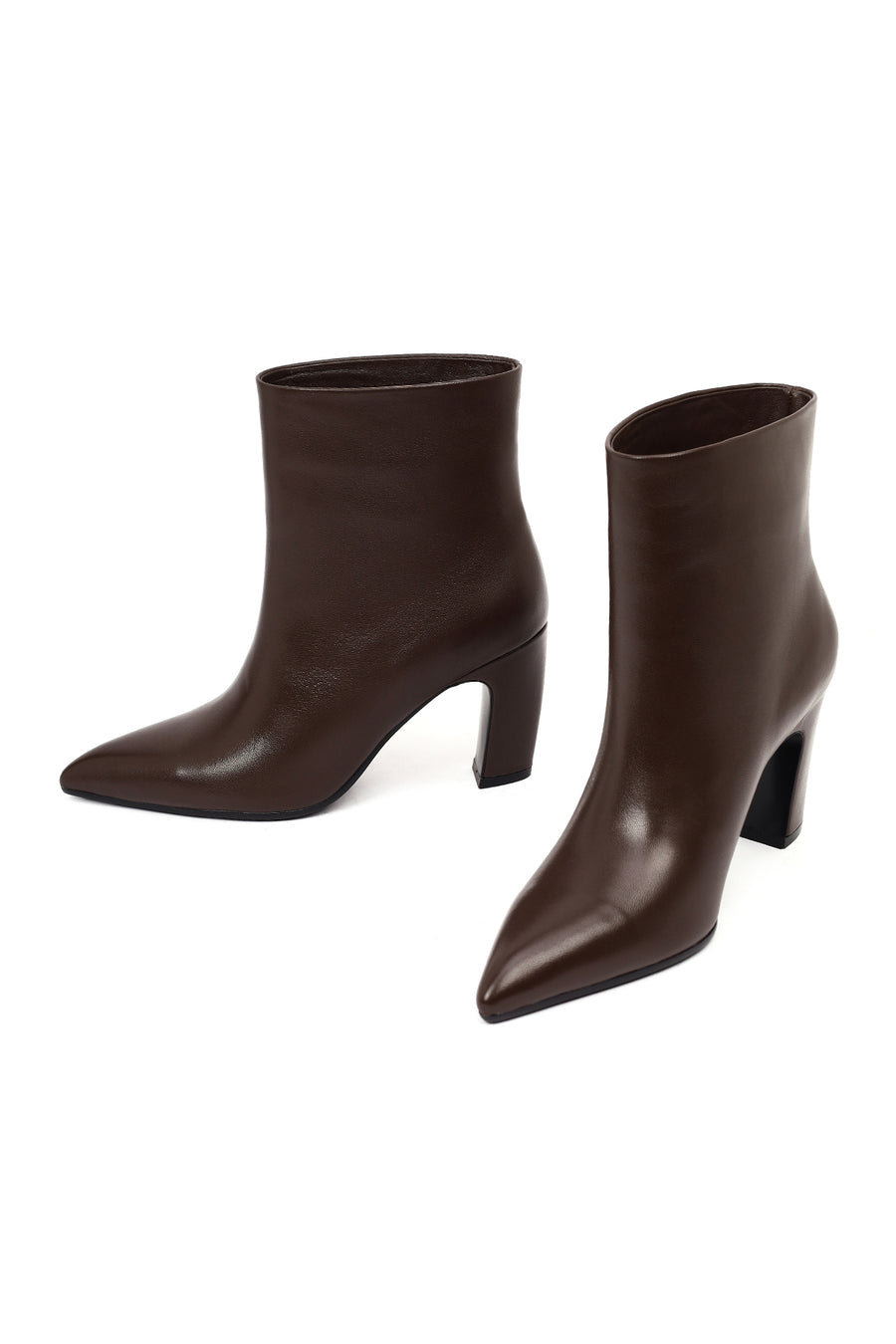Women's Brown Thick Heeled Leather Boots