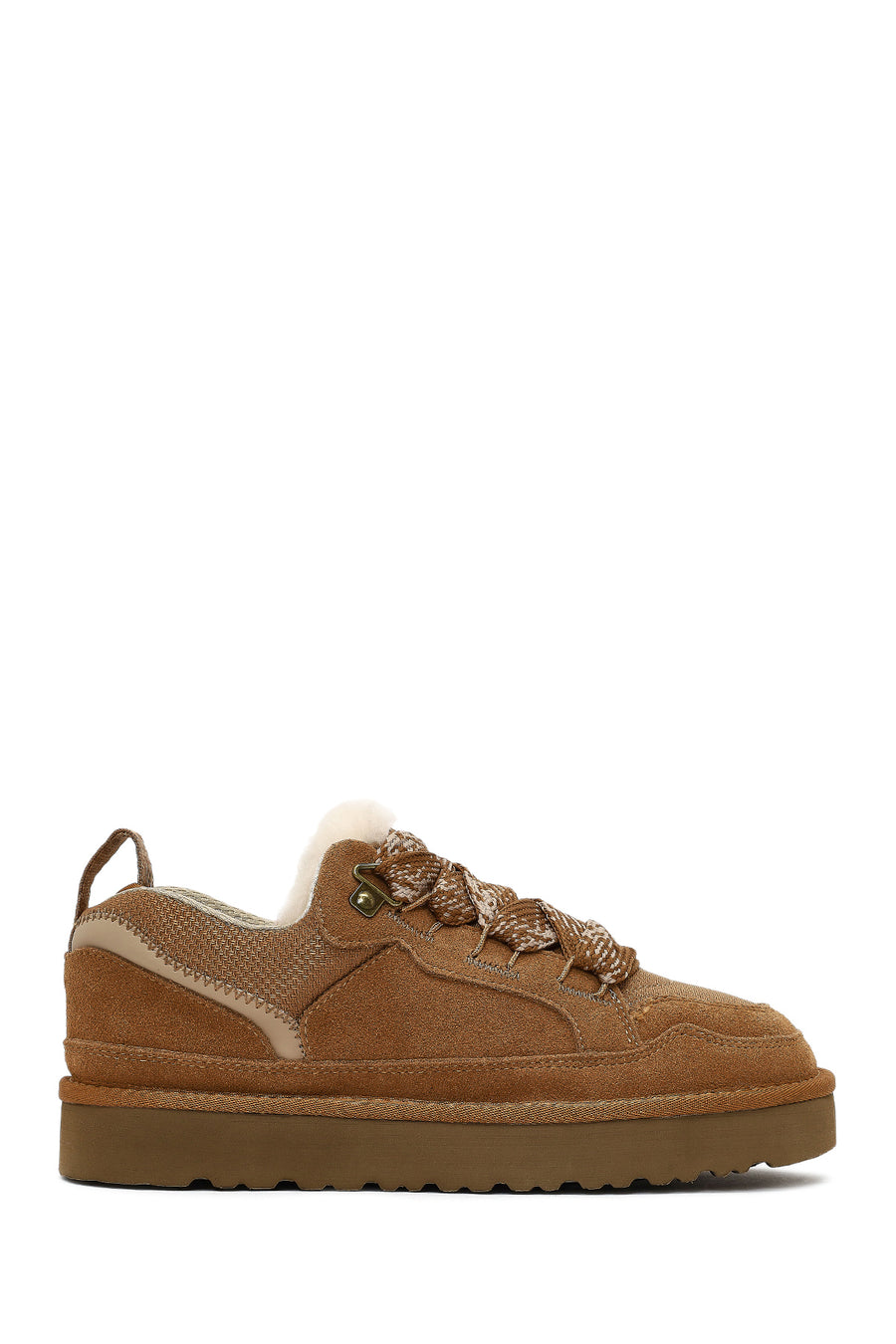 Kadın Camel Bağcıklı Kalın Tabanlı Tüylü Süet Deri Teddy Sneaker 25WFD492010 | Derimod