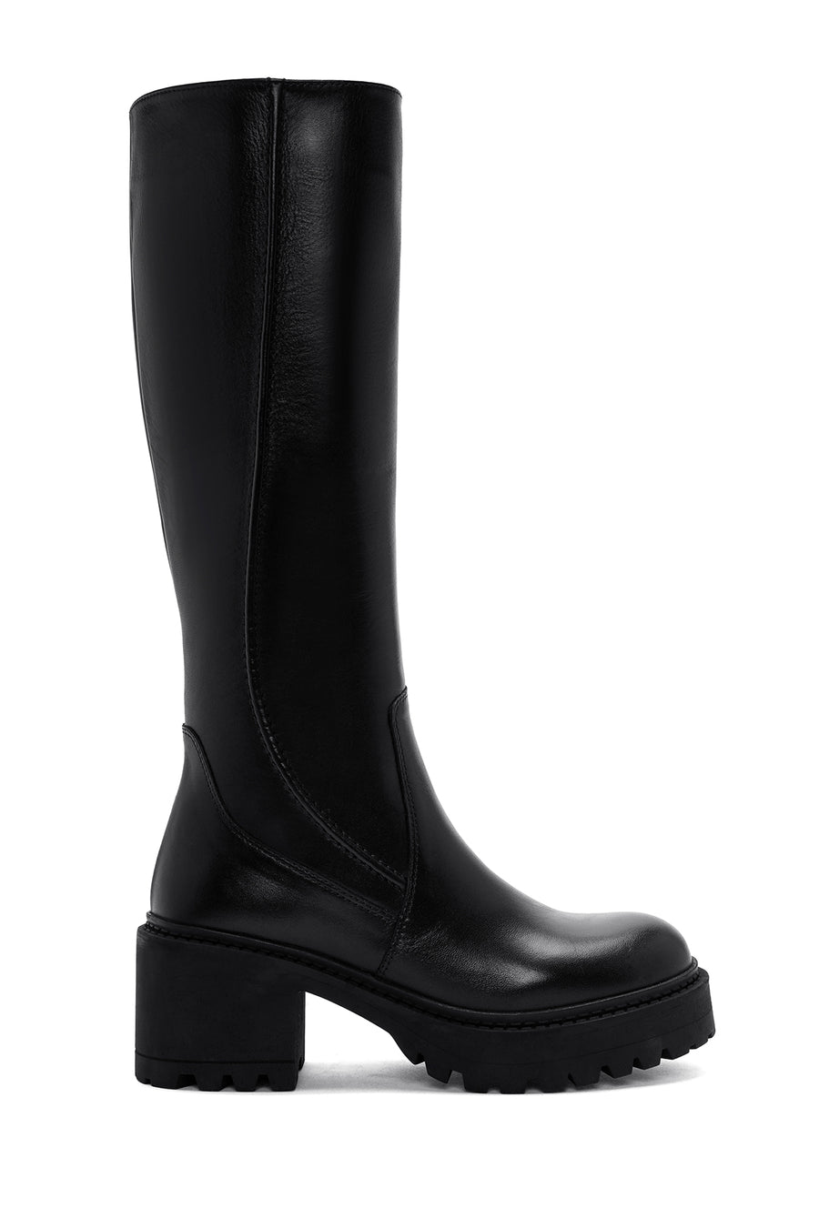 Woman Black Zippered Chunky Heels Leather Boot 25WFD510618 | Derimod