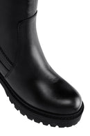 Woman Black Zippered Chunky Heels Leather Boot | Derimod