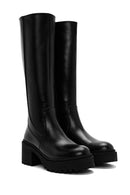 Woman Black Zippered Chunky Heels Leather Boot | Derimod
