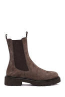 Women's Taupe Thick-Soled Suede Leather Chelsea Boot | Derimod