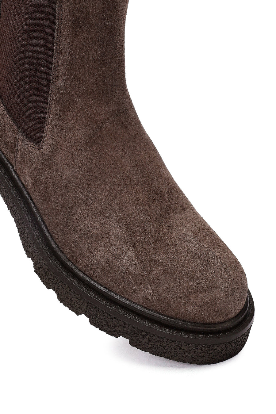 Women's Taupe Thick-Soled Suede Leather Chelsea Boot