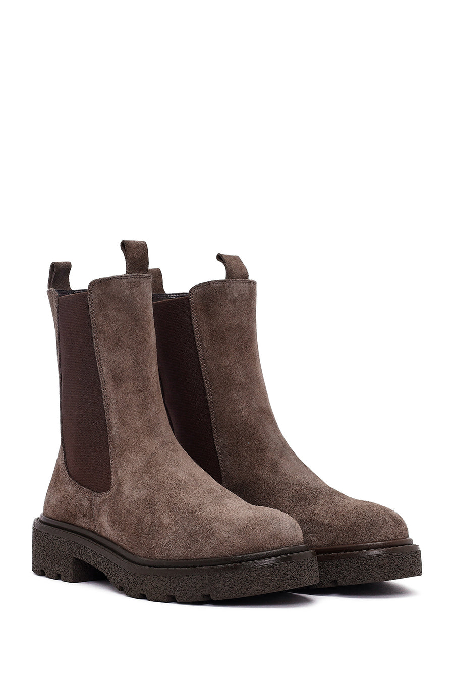 Women's Taupe Thick-Soled Suede Leather Chelsea Boot
