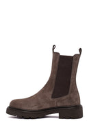 Women's Taupe Thick-Soled Suede Leather Chelsea Boot | Derimod