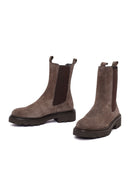 Women's Taupe Thick-Soled Suede Leather Chelsea Boot | Derimod