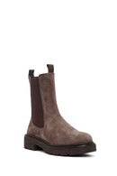 Women's Taupe Thick-Soled Suede Leather Chelsea Boot | Derimod