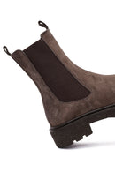 Women's Taupe Thick-Soled Suede Leather Chelsea Boot | Derimod