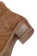 Women's Camel Short Thick Heel Suede Leather Cowboy Boot | Derimod