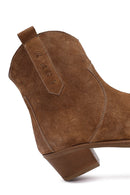 Women's Camel Short Thick Heel Suede Leather Cowboy Boot | Derimod