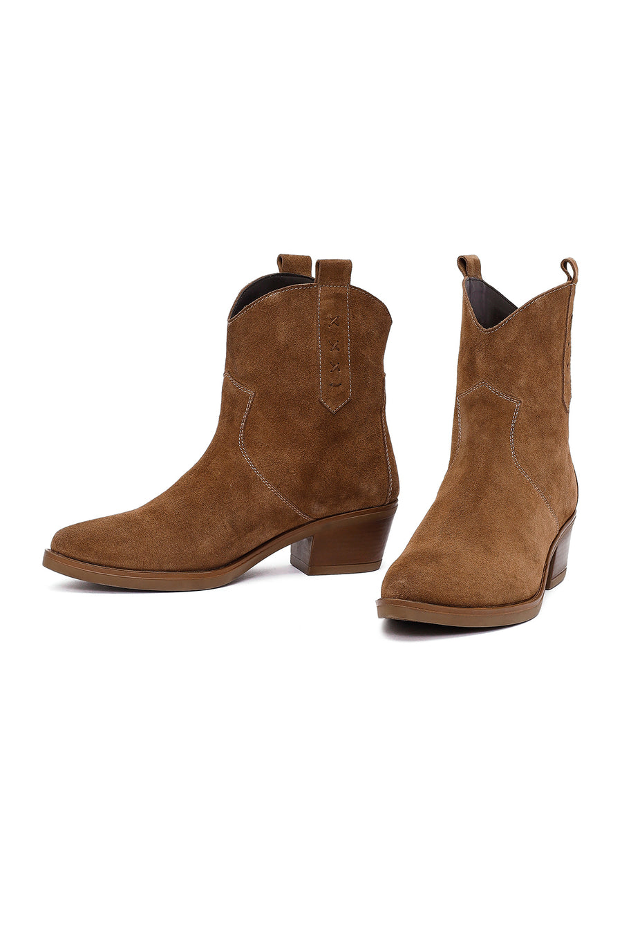 Women's Camel Short Thick Heel Suede Leather Cowboy Boot