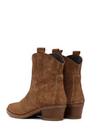Women's Camel Short Thick Heel Suede Leather Cowboy Boot | Derimod