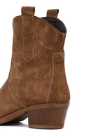 Women's Camel Short Thick Heel Suede Leather Cowboy Boot | Derimod