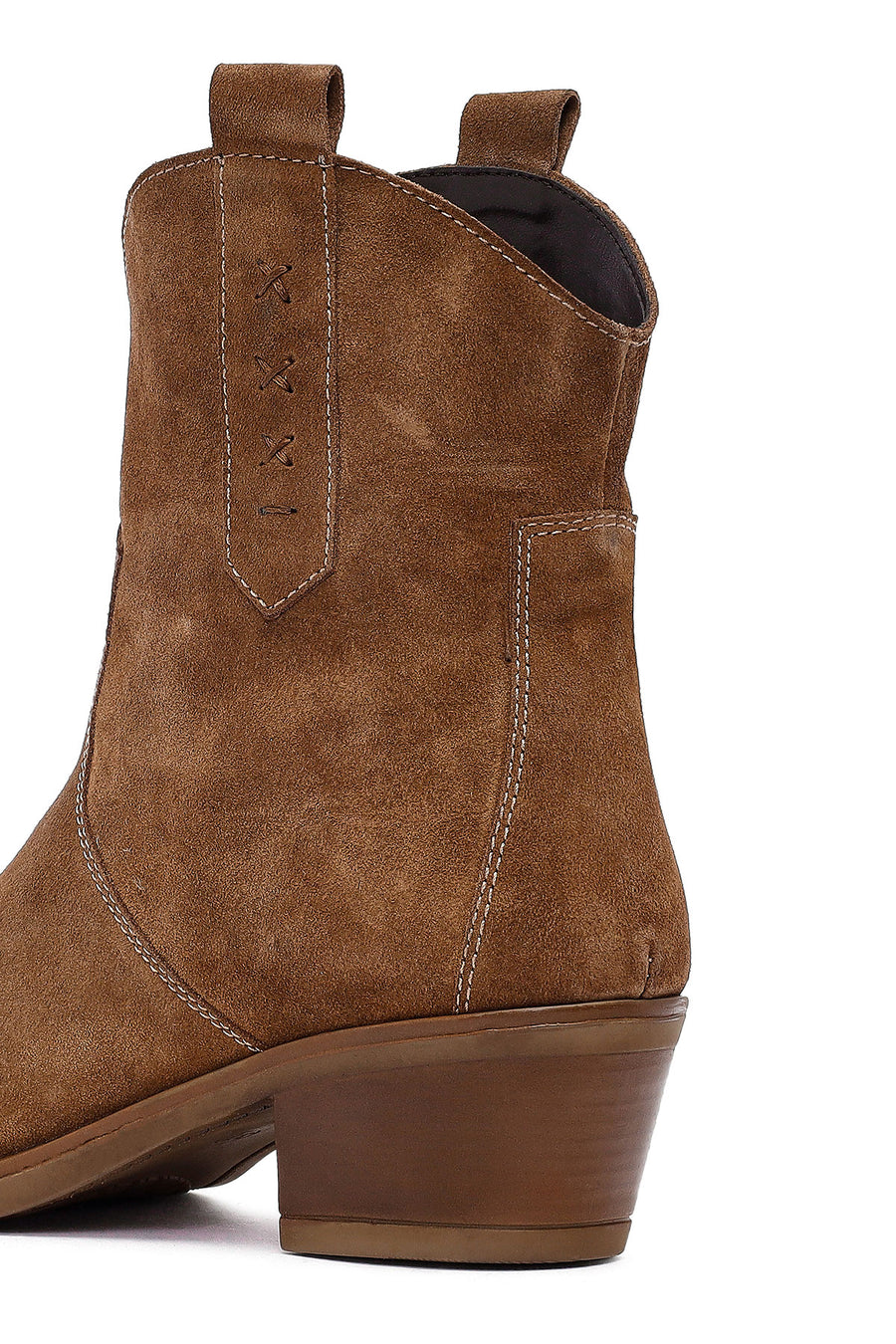 Women's Camel Short Thick Heel Suede Leather Cowboy Boot