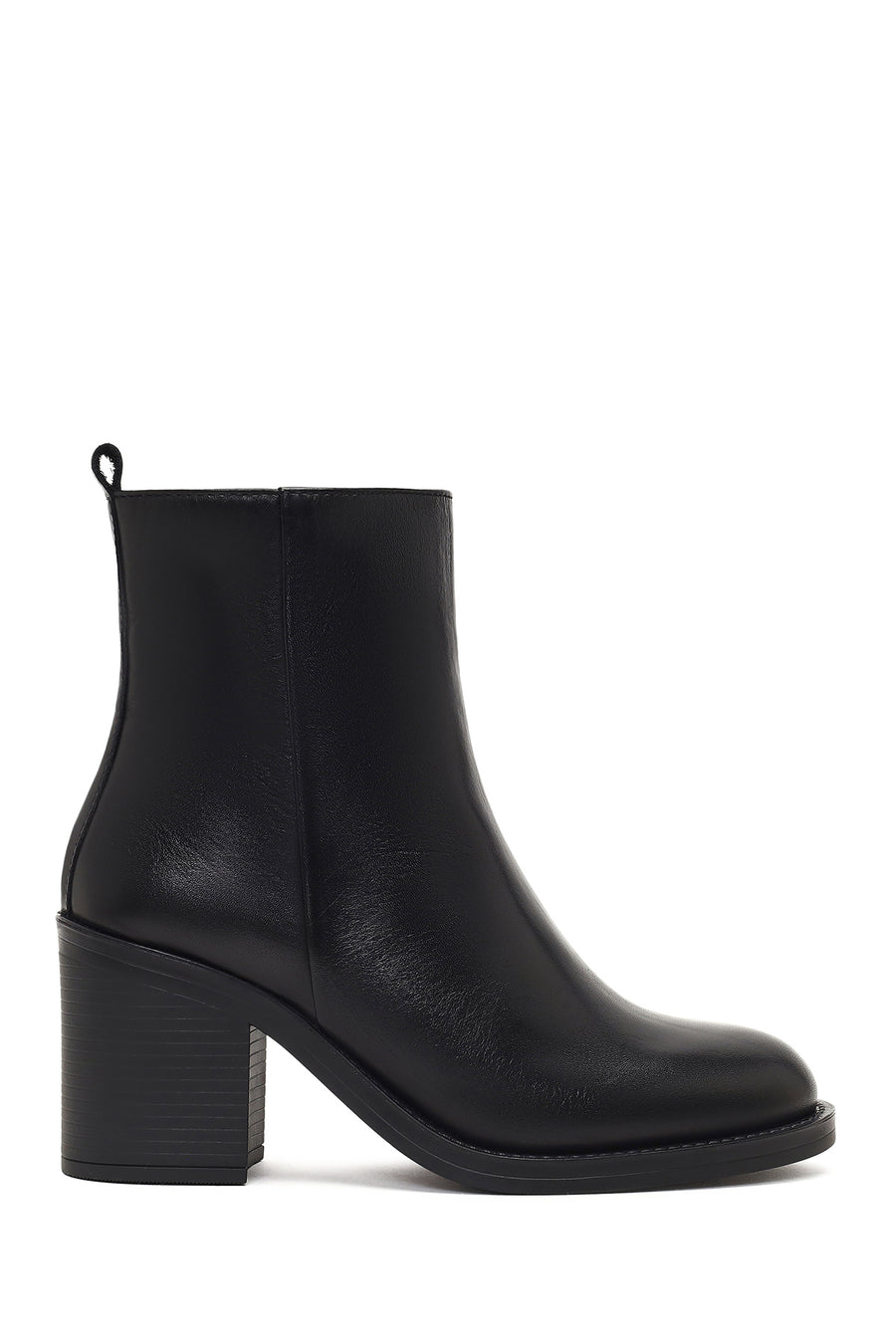 Women's Black Zippered Thick Heeled Leather Boot 25WFD512018 | Derimod